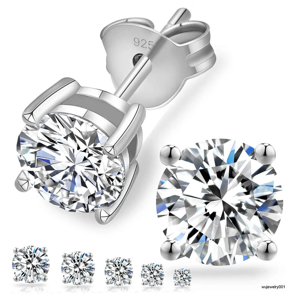 Moissanite brincos meninas 925 prata esterlina corte redondo laboratório cultivado diamante mossanite feminino masculino branco banhado a ouro orelha studs