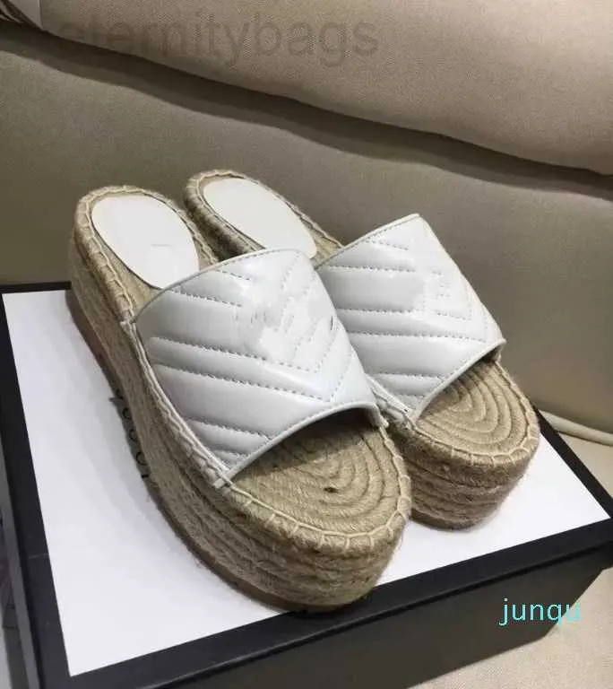 Designer 2022-Women EspadrilleSlide Sandal High Quality Real leather Cord Platform Double Hardware Outdoor Beach Slides GGity