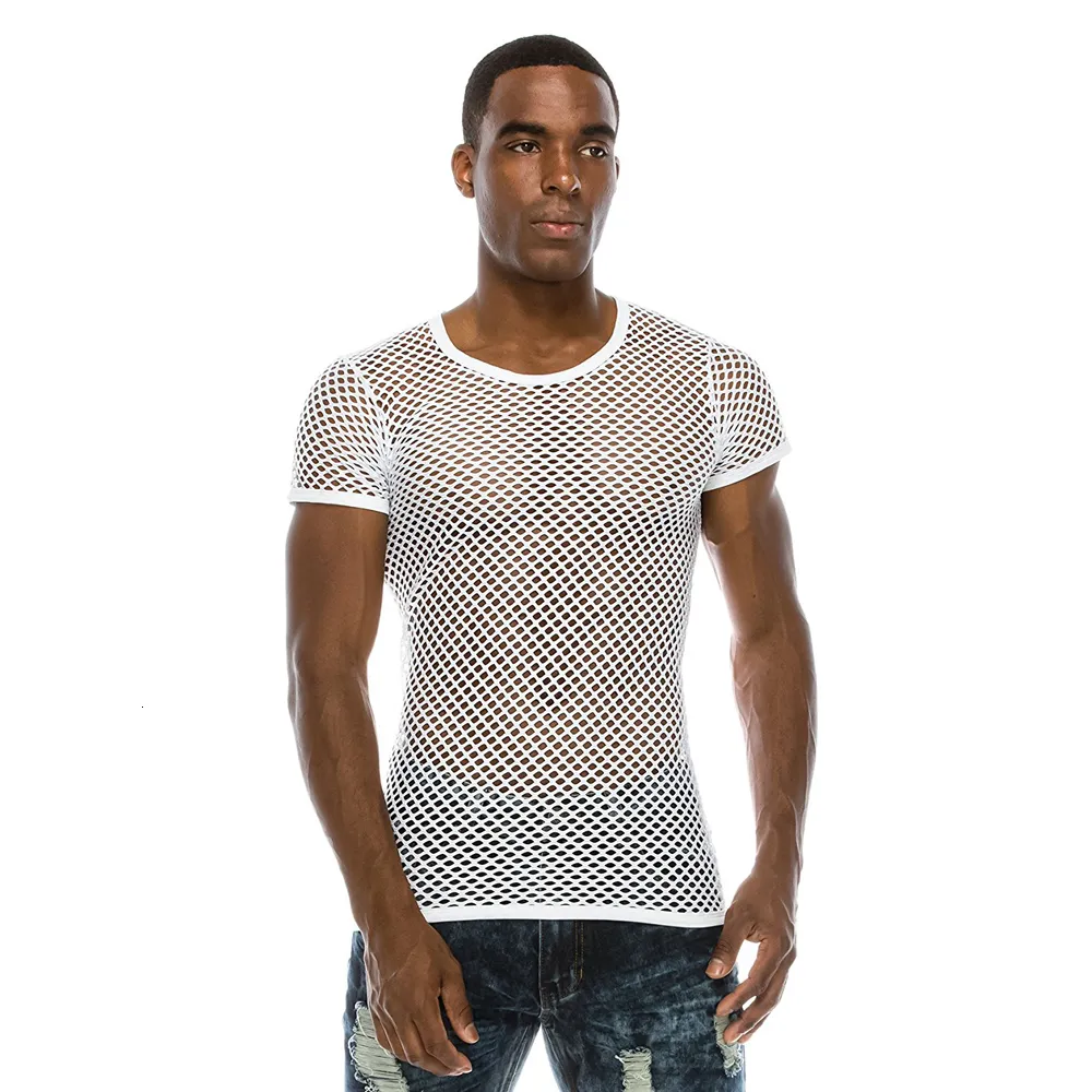 Mens T Shirts Mens Mesh See Through Fishnet T Shirt Fashion Sexy