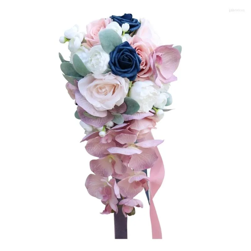 Fiori decorativi Bouquet di fiori vintage Goccia d'acqua artificiale Ornamento di simulazione rosa per cerimonia di fidanzamento di nozze Festa 367A