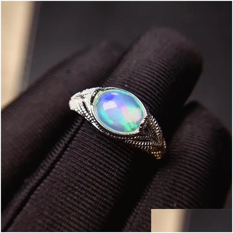 Ringar Leechee Opal Ring 7x9mm Natural Colorf Gemstong smycken för kvinnor födelsedagspresent verklig 925 solid sterling sier s dhgarden dhck