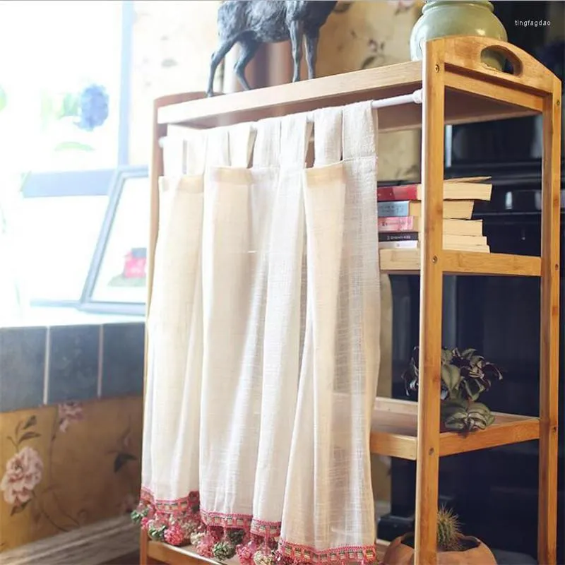 Gardin 1 st halva linne skåp dekorativa pompom bollar valance kort fönster café dörr stav ficka draperar kök