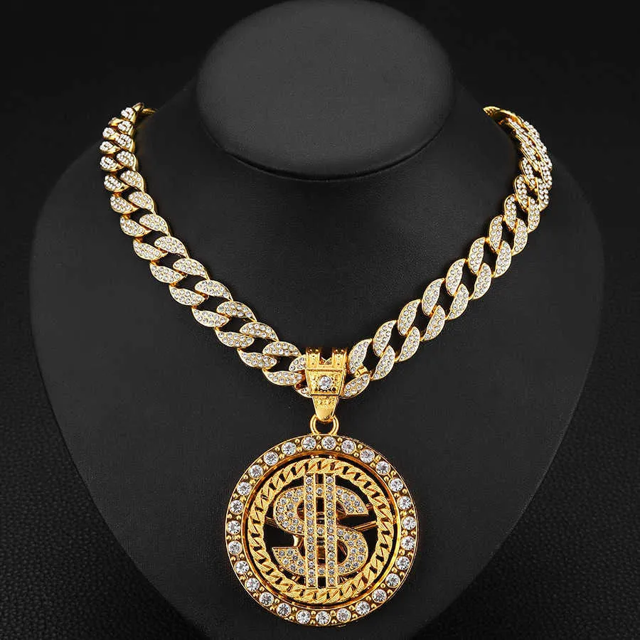 Collier en dollars américains, nouvelle niche, avec pendentif rotatif en dollars américains, en alliage, personnalité hip-hop, collier cubain, bijoux pour hommes 231015