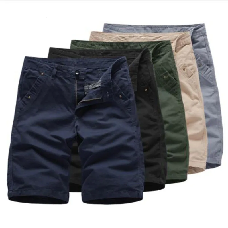 2022 Summer Mens Cotton Casual Shorts Solid Color Men Short Pants Brand Clothing Bermuda Masculina Military Cargo Shorts 29-40