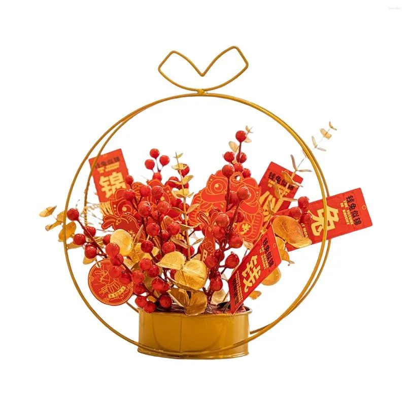 Decorative Flowers Chinese Style Artificial Flower Basket Ornament Spring Festival Po Props Year For Home Holiday Autumn Party Decoration