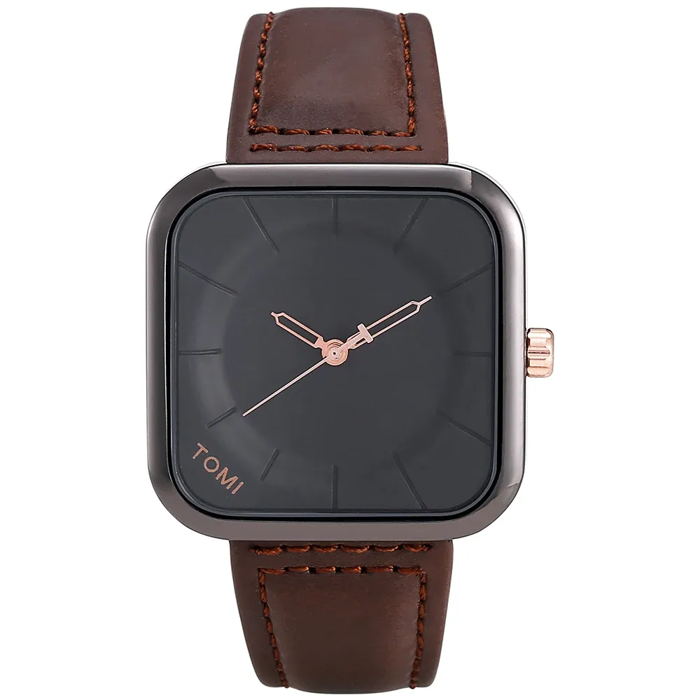 Najlepsze marka Tomi Square Watch Casual Fashion Men Men Kwartał Kwarcowy Pasek na rękę Prosty wybieranie Masculino z pudełkiem mężczyzna