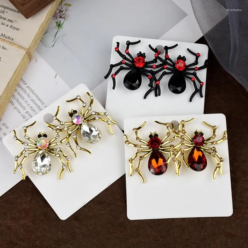 Boucles d'oreille Clou Halloween Araignée Rétro Vintage Alliage Strass Noir Pour Femme Bijoux Soirée