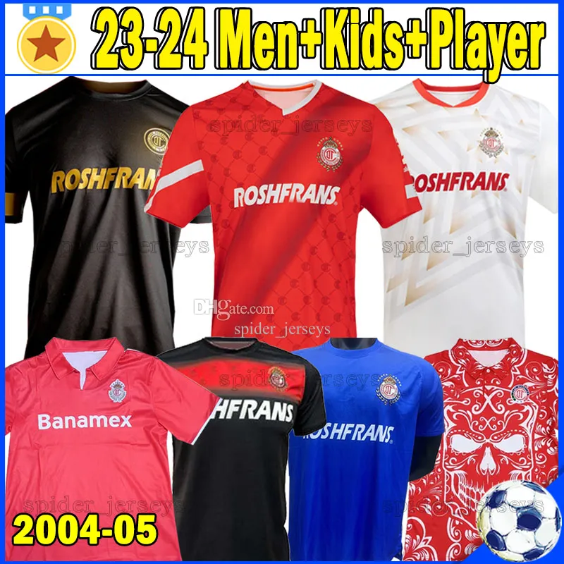 XXXL 23 24 Deportivo Toluca Futebol Jerseys Liga MX Retro 2004 05 MENESES BAEZA BELMONTE Camisas de futebol HUERTA goleiro Fãs Versão do jogador Homens Uniformes Kits infantis