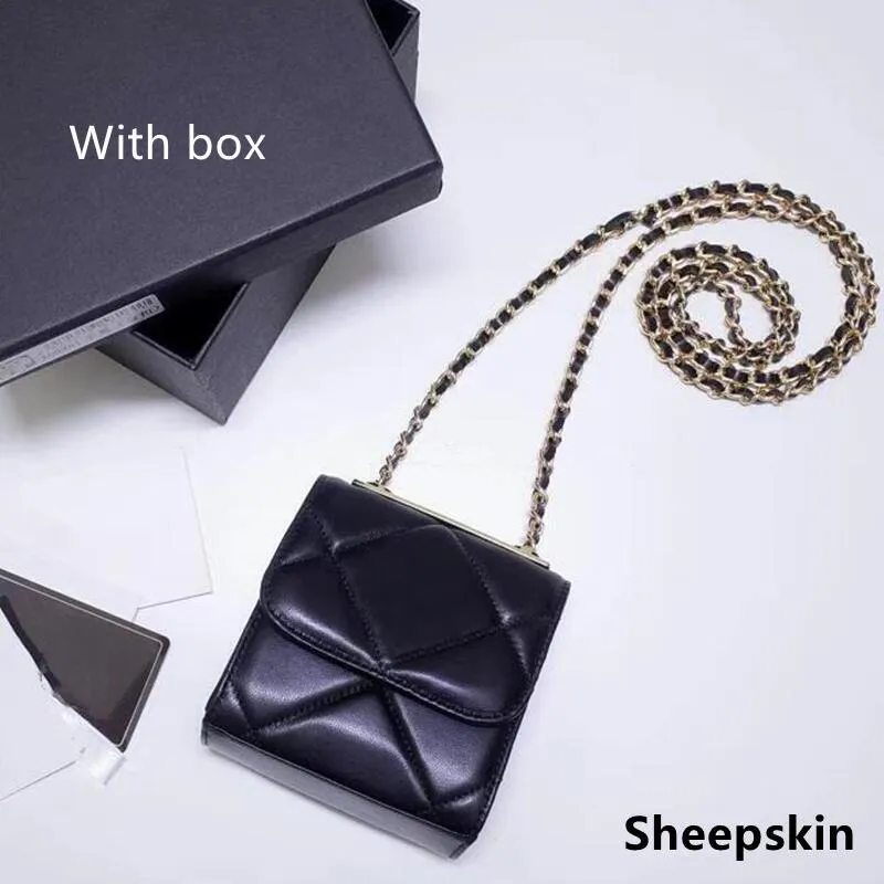 Womens Diamond Check Leather Mini Crossbody Bag With Metal Chain And