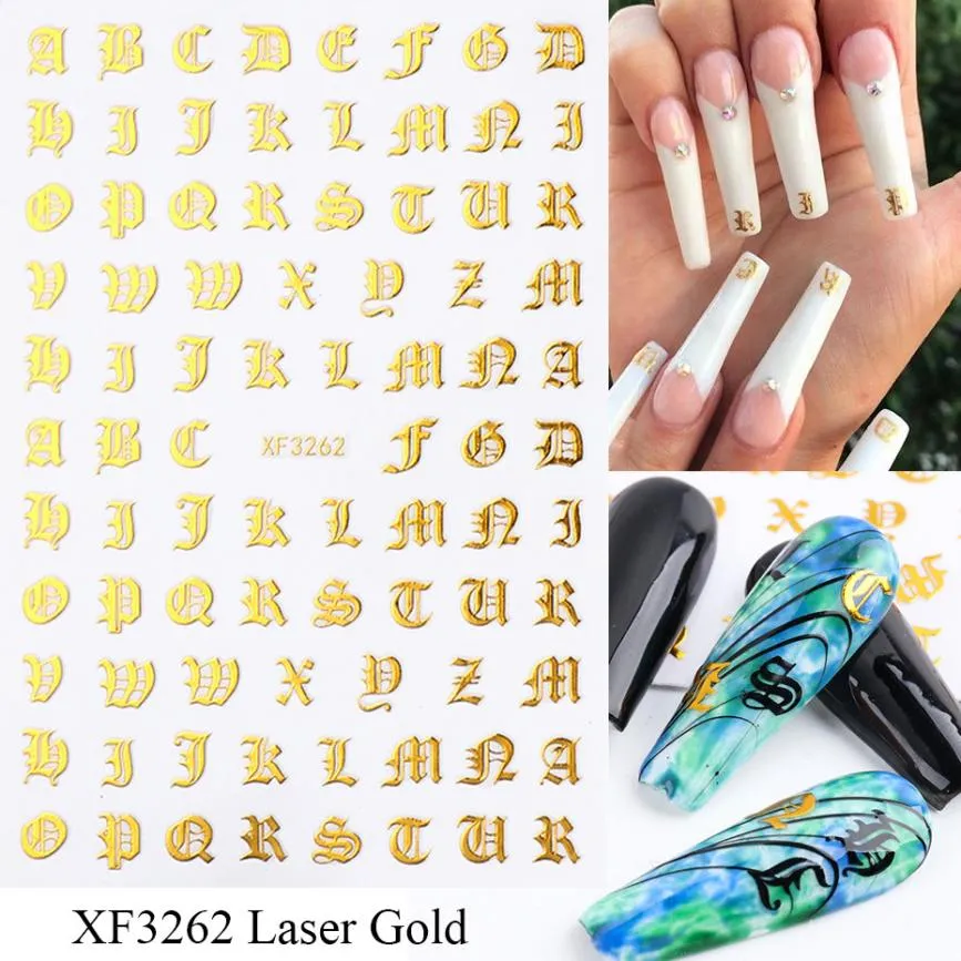 gold letter black character 3D nail art Stickers UV Gel Polish applique Manicure Accessories2920088