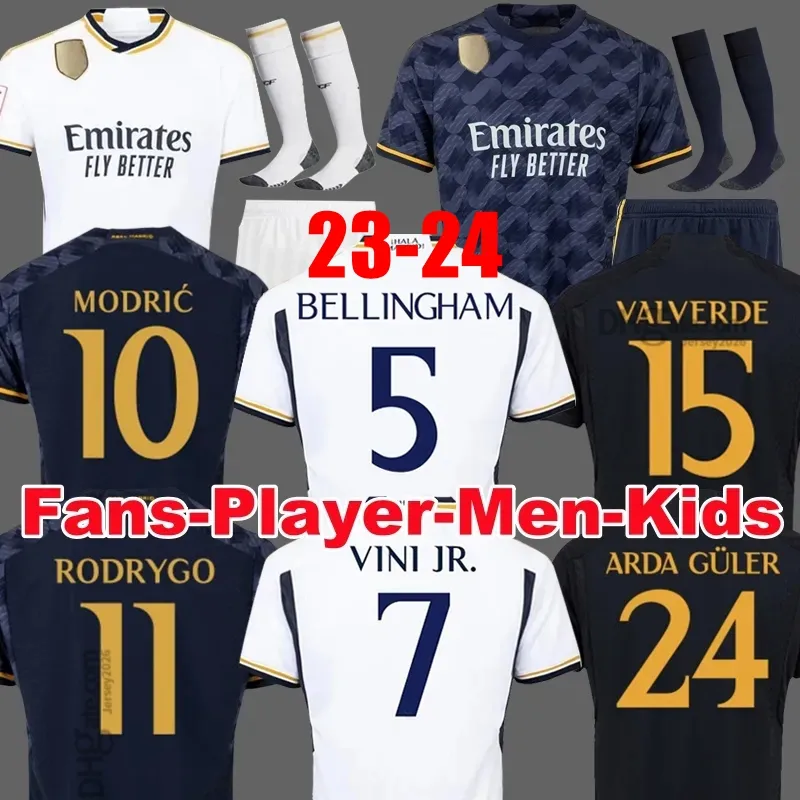 23 24 Bellingham Fans Player Version Soccer Jerseys Vini Jr Real Madrids Camavinga Tchouameni Valverde Asensio Modric 2023 2024 Football Shirt Men Kids Kits