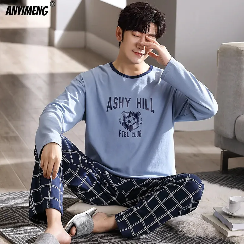 Minimalist Cotton Mens Pajama Set For Spring And Autumn L4XL Long