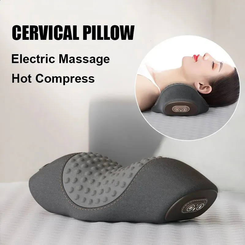 Oreiller masseur électrique compresse cervicale Massage par Vibration Traction du cou relaxation sommeil mousse à mémoire de forme soutien de la colonne vertébrale 231102