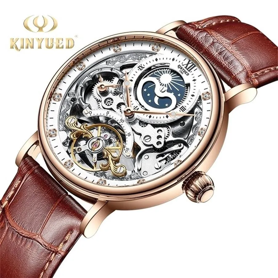Kinyued szkielet zegarki mechaniczne automatyczne zegarek mężczyzn sportowy zegar Casual Business Moon Stern