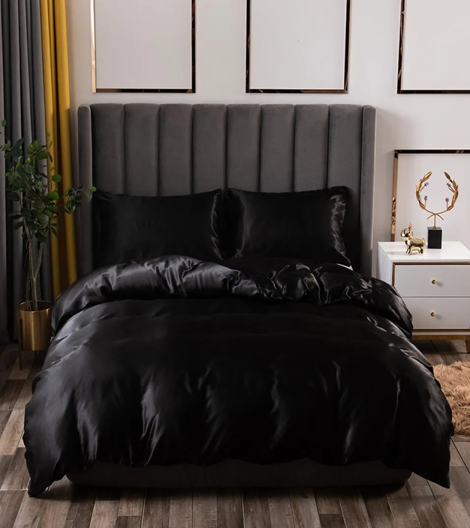 Luxury Bedding Set King Size Black Satin Silk Comforter Bed Home Textile Queen Size Duvet Cover CY2005197439817