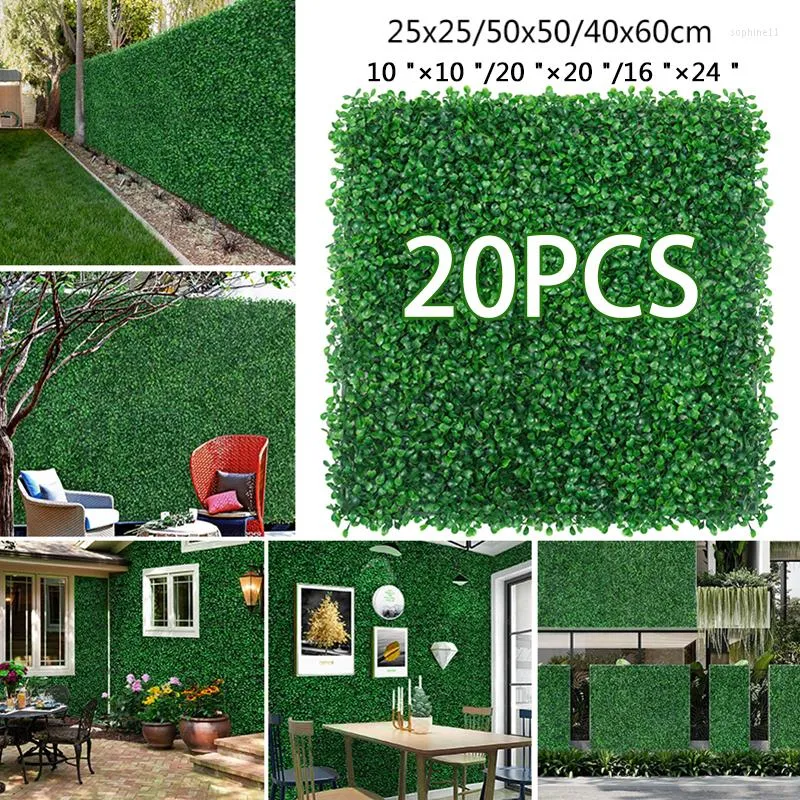 Decorative Flowers 20pcs Artificial Boxwood Green Wall Grass Backdrop Panels Topiary Hedge Plants Garden Fence Wedding Party Background