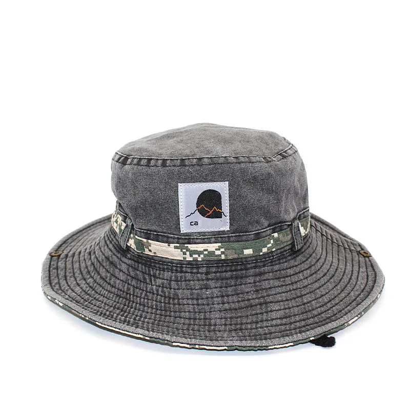 Utomhus vikbar hink hatt designer sträng justerbar breda risthattar för män knapp design casual hattar