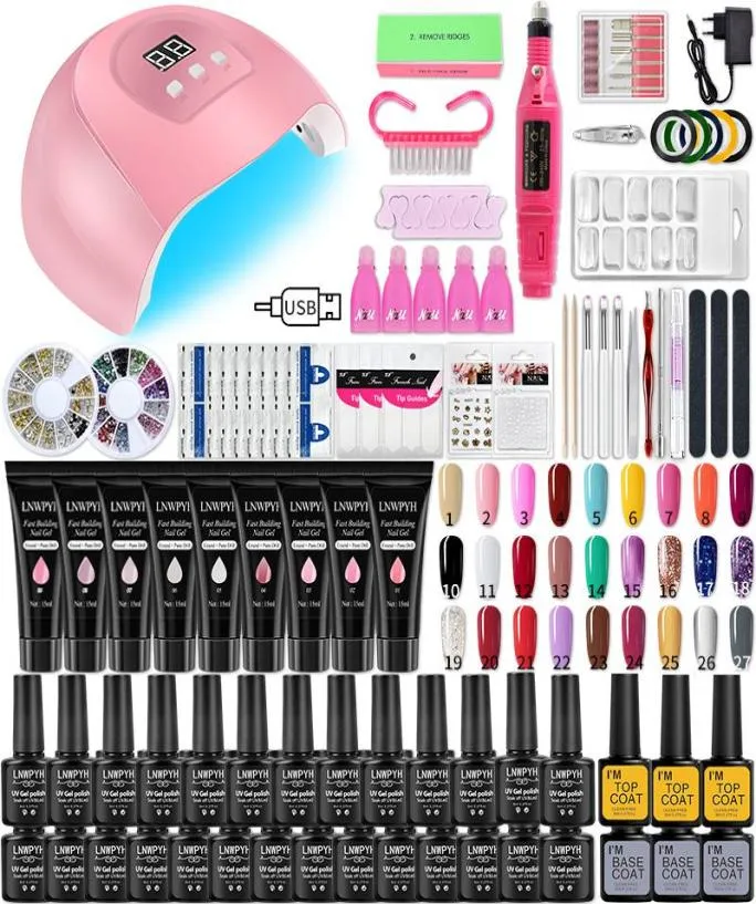 Kits d'art d'ongle ensemble de manucure de Gel outils de lampe Kit de forage pour ongles vernis Semi Permanent UV avec couche de finition de BaseNail4792147