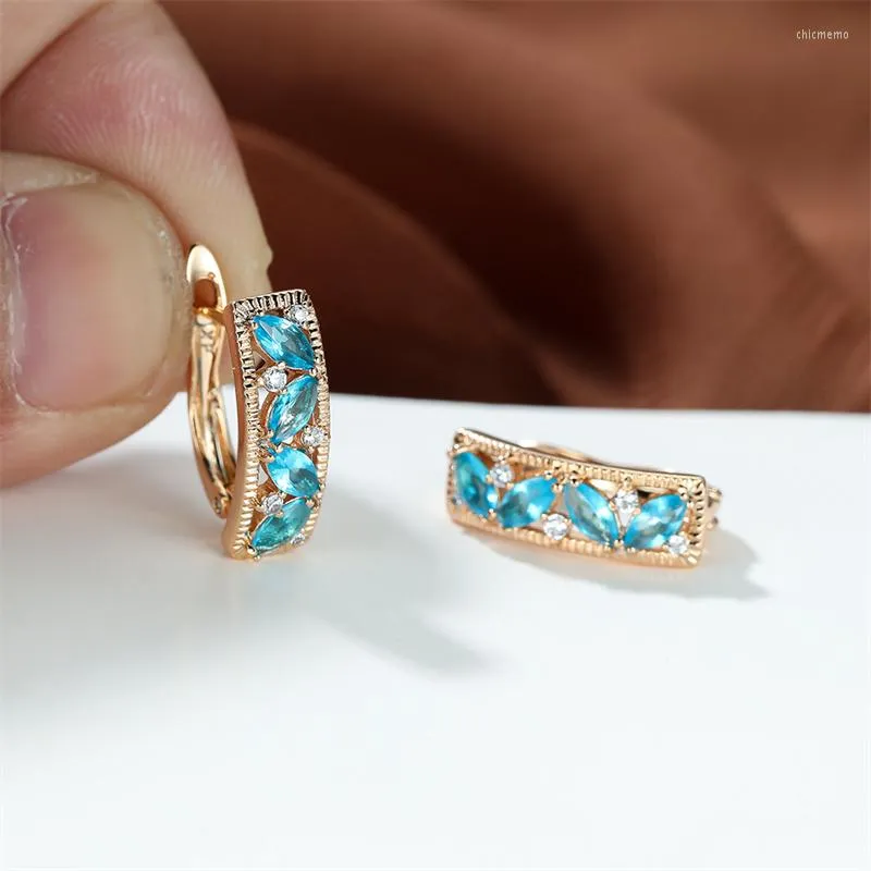 Backs Earrings Trendy Aqua Blue Black Cubic Zirconia Marquise Cut Clip For Women Gold Plated Rectangle Wedding