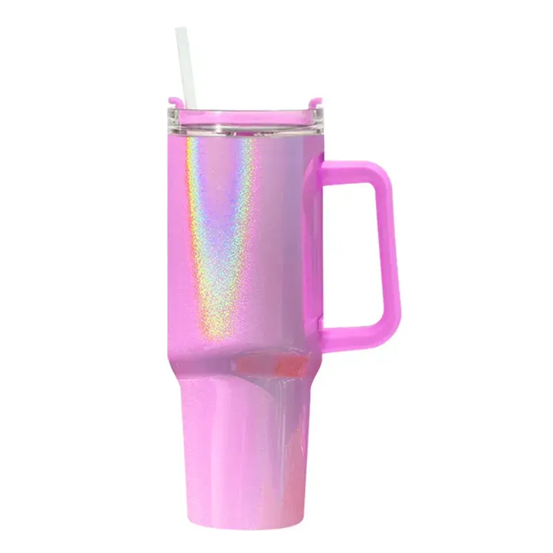 New 40oz stainless steel Glitter tumbler with handle lid straw big capacity Shimmer glossy water bottle outdoor camping cup vacuum insulated travel mugs