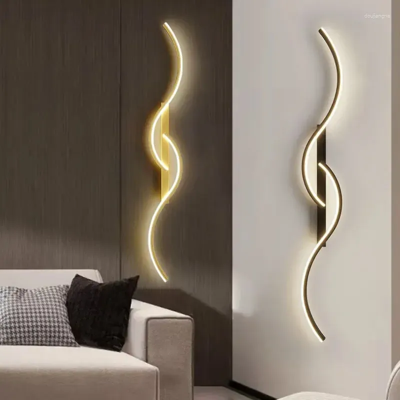 Lampada da parete Lampade a LED dimmerabili in oro nero con RC per camera da letto Soggiorno Illuminazione da comodino minimalista Sconce Aisle