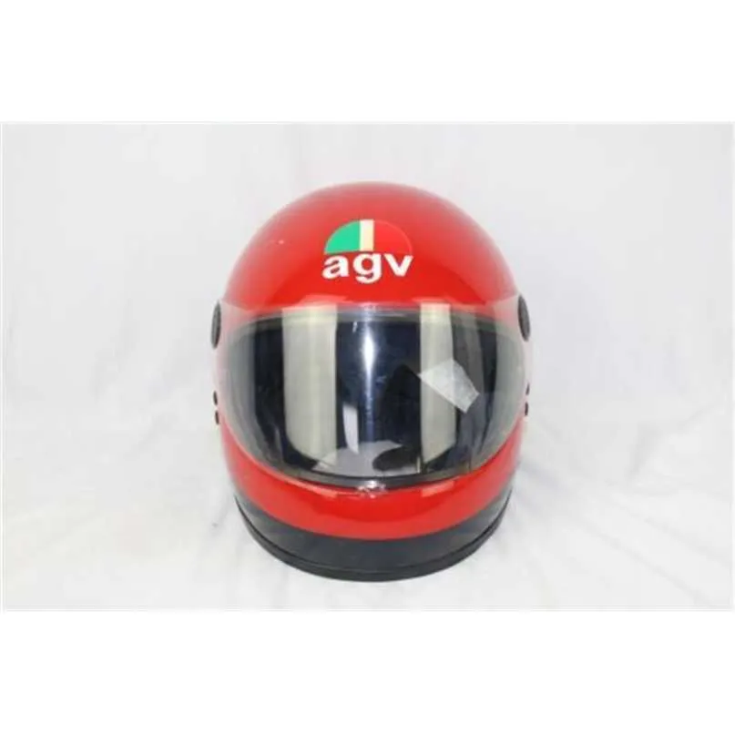 AGV Full Helmets Herr- och kvinnors motorcykelhjälmar 1985 Vintage AGV KR-2001 Röd motorcykelhjälm tillverkad i Italien Valenza tillverkad i Italien WN-B8PG