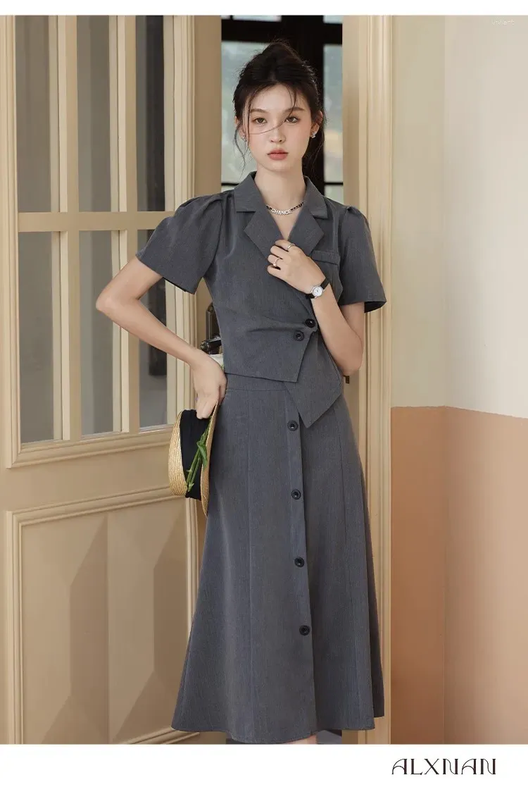 fall work dresses 2024 Work Dresses for Women 2024 Ruffle Sleeve Solid Button Waisted Office Work Dresses Purple M
