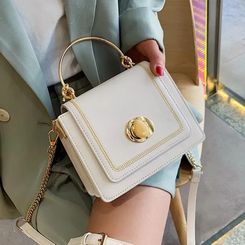 Cross Body Elegant Female Metal Ring Tote Bag Summer Quality PU Leather Women's Designer Handbag Lock Chain Shoulder Messenger