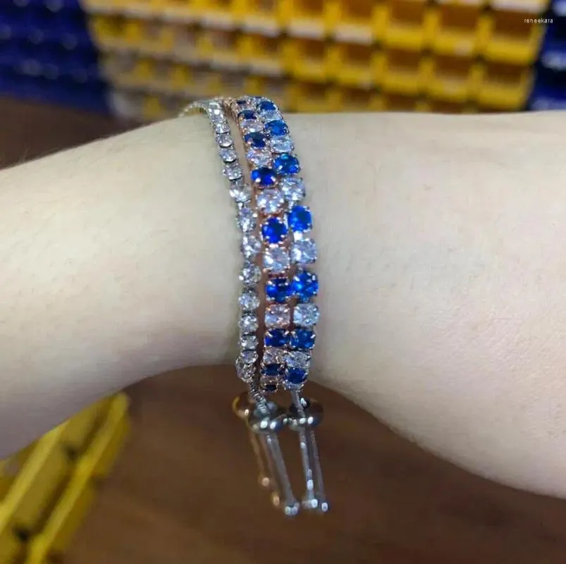 Link Bracelets Tengtengfit Blue White Round Cubic Zirconia Gold Plated 여성을위한 고상한 조절 식 테나리 브레이슬릿