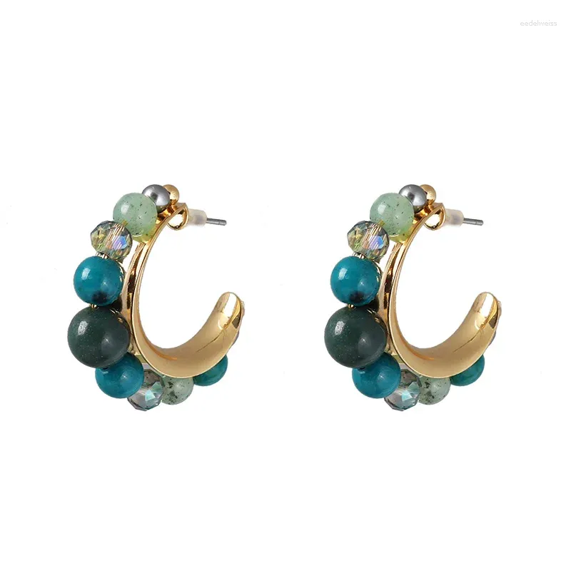 Studörhängen Guldpläterad C Form Half Circle Green Crystal Pärlor örhängen för kvinnor Eleganta lyxstuds smycken