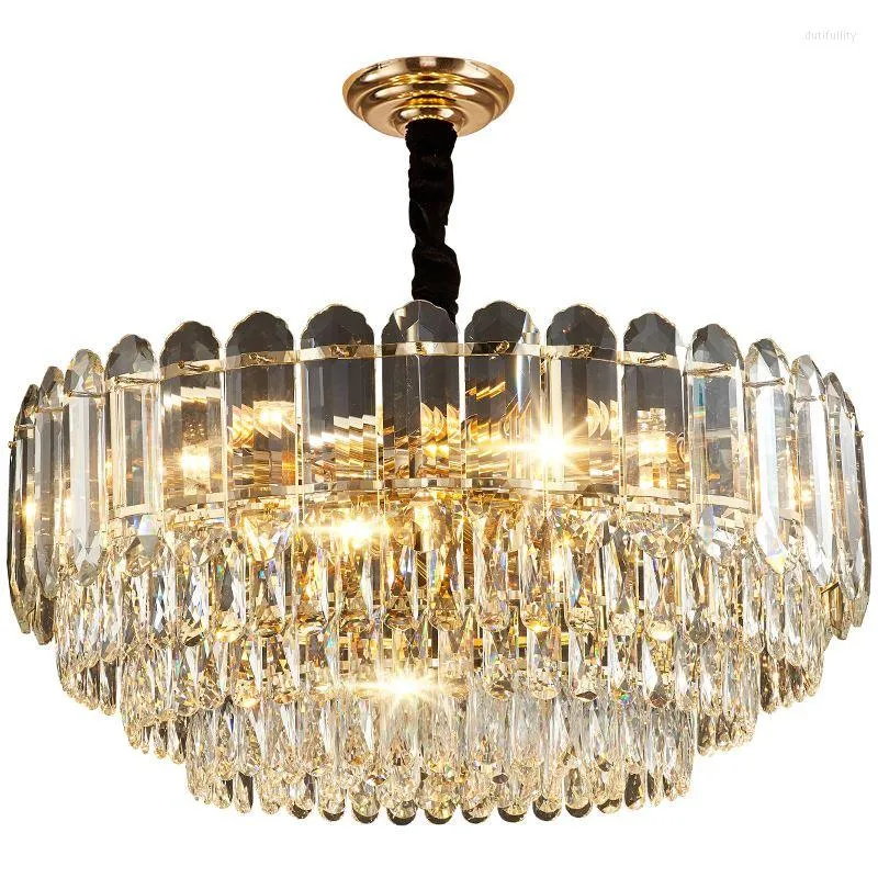 Hangende lampen gouden roestvrijstalen kroonluchter verlichting voor el villa lobby eigentijdse luxe mode multilayer crystal g9 luminaires