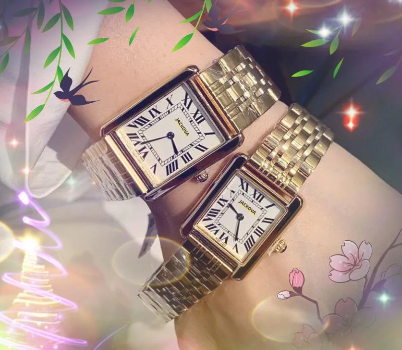 High-End Retro Roman Tank Dial Watches Women Quartz Battery Super Clock äkta läder rostfritt stål Strap Square Face Needle Sapphire Lens Ultra Thin Watch Presents