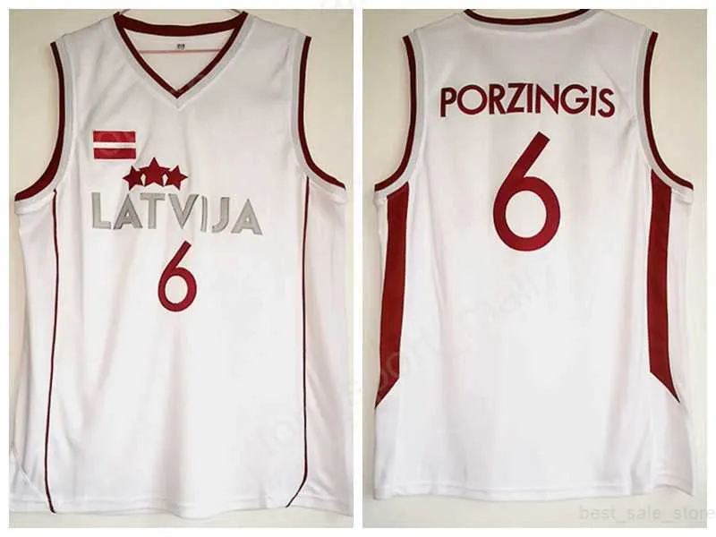 A buon mercato 6 Kristaps Porzingis Maglie Uomo Sport Latvija Maglie da basket Porzingis Uniformi Squadra Colore Bianco College