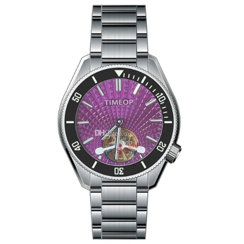 Montre De Luxe Orologio da uomo Skeleton Tourbillon Orologio da uomo automatico Vetro zaffiro Quadrante viola Orologi da polso meccanici Uomo Orologi di design relojes