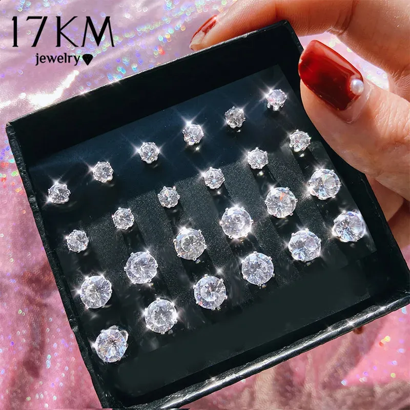 Stud 17KM Vintage Cubic Zirconia Round Stud Earrings Set For Women Silver Color Crystal Rhinestone Bow Earrings Brinco Jewelry 231102