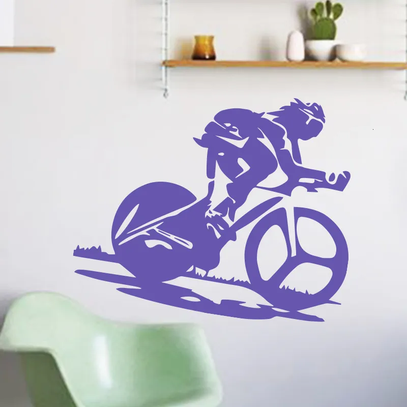 Art design home decoration PVC racing bike wall sticker waterproof vinyl house decor gym sports decals for bar shop fitness room