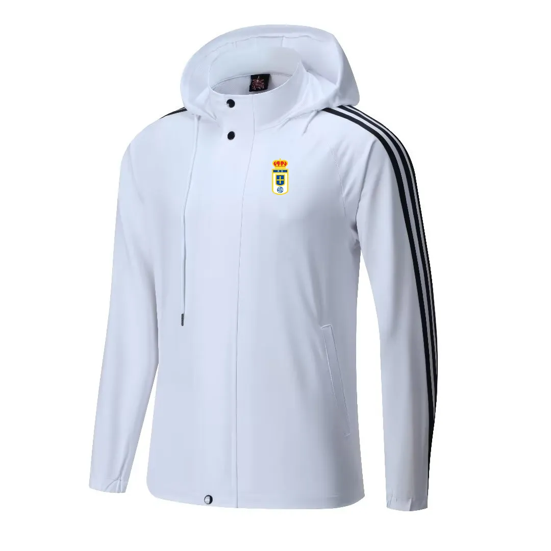 Real Oviedo Vestes pour hommes vestes de loisirs chaudes en automne et en hiver sports de plein air à capuche chemises de sport décontractées hommes et femmes vestes à fermeture éclair complète