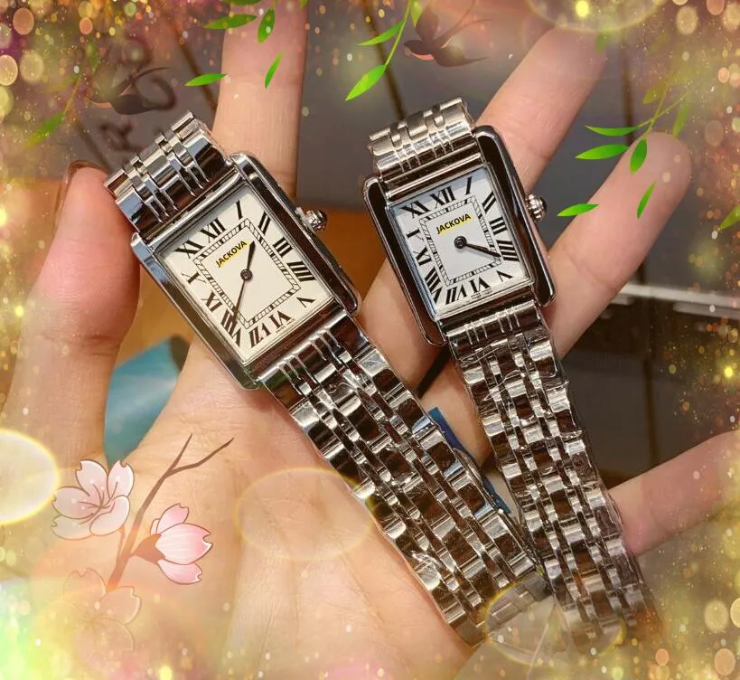 Haut de gamme cool amateurs réservoir romain deux broches design montre or rose boîtier en argent hommes femmes ultra mince horloge en acier inoxydable bracelet en cuir véritable visage carré montres à quartz