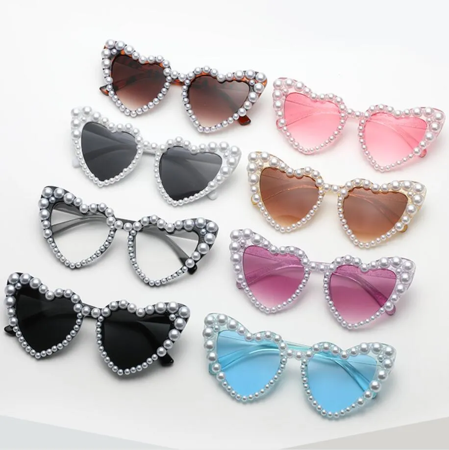 Lunettes de soleil rétro en forme de cœur pour femmes et hommes, monture en Imitation de perles, tendance, œil de chat, nuances de plage, UV400