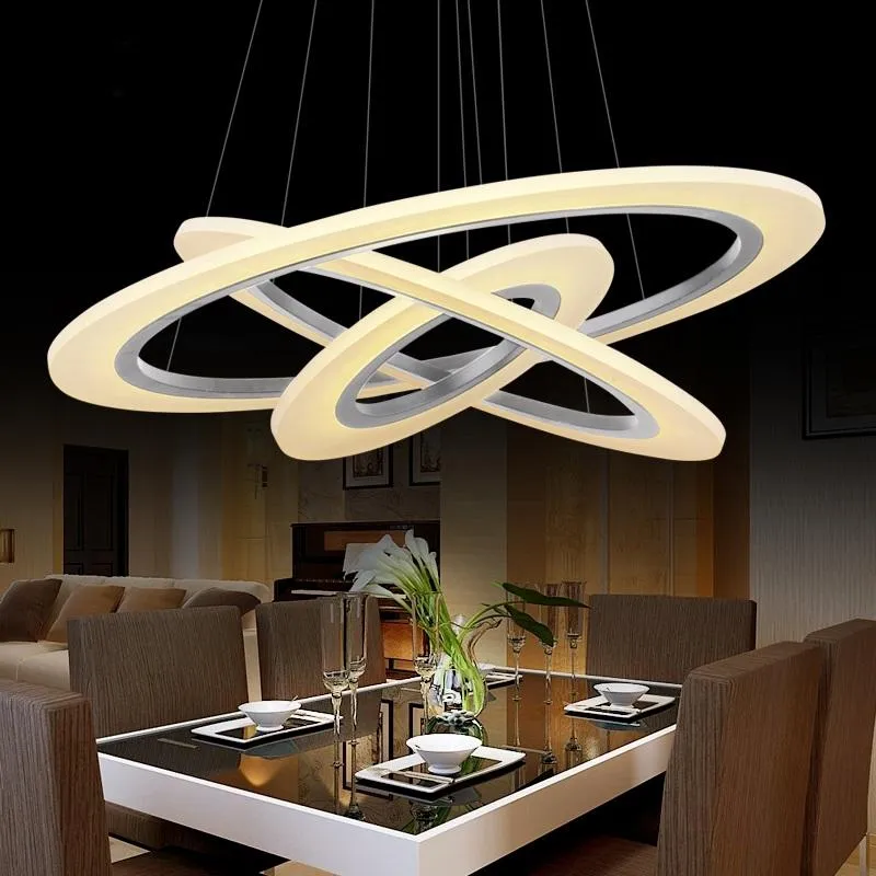 Pendant Lamps 3/2/1 Ring Aluminum Acrylic LED Ceiling Light Living Room Bedroom Study Lamp Office & Commercial Lighting Chandelier90-240
