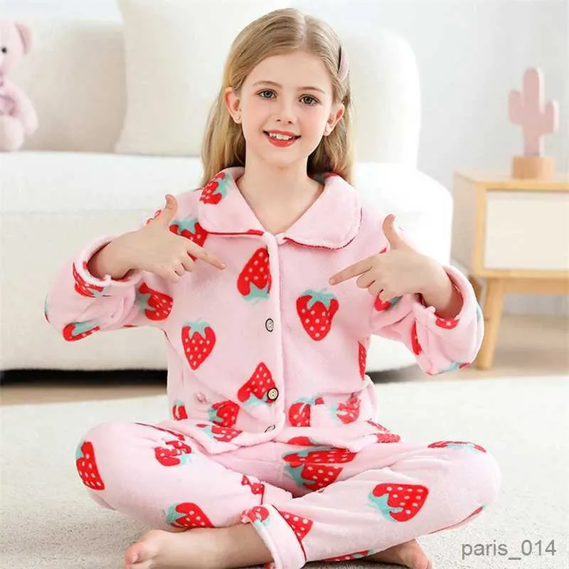 Kids Flannel Pajamas Set Warm Winter Sleepwear for Boys Girls