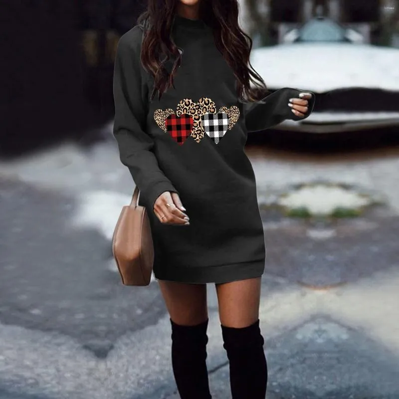 Lässige Kleider Damenmode Sweatshirt Kleid Valentinstag Druck Langarm Pullover Sommer