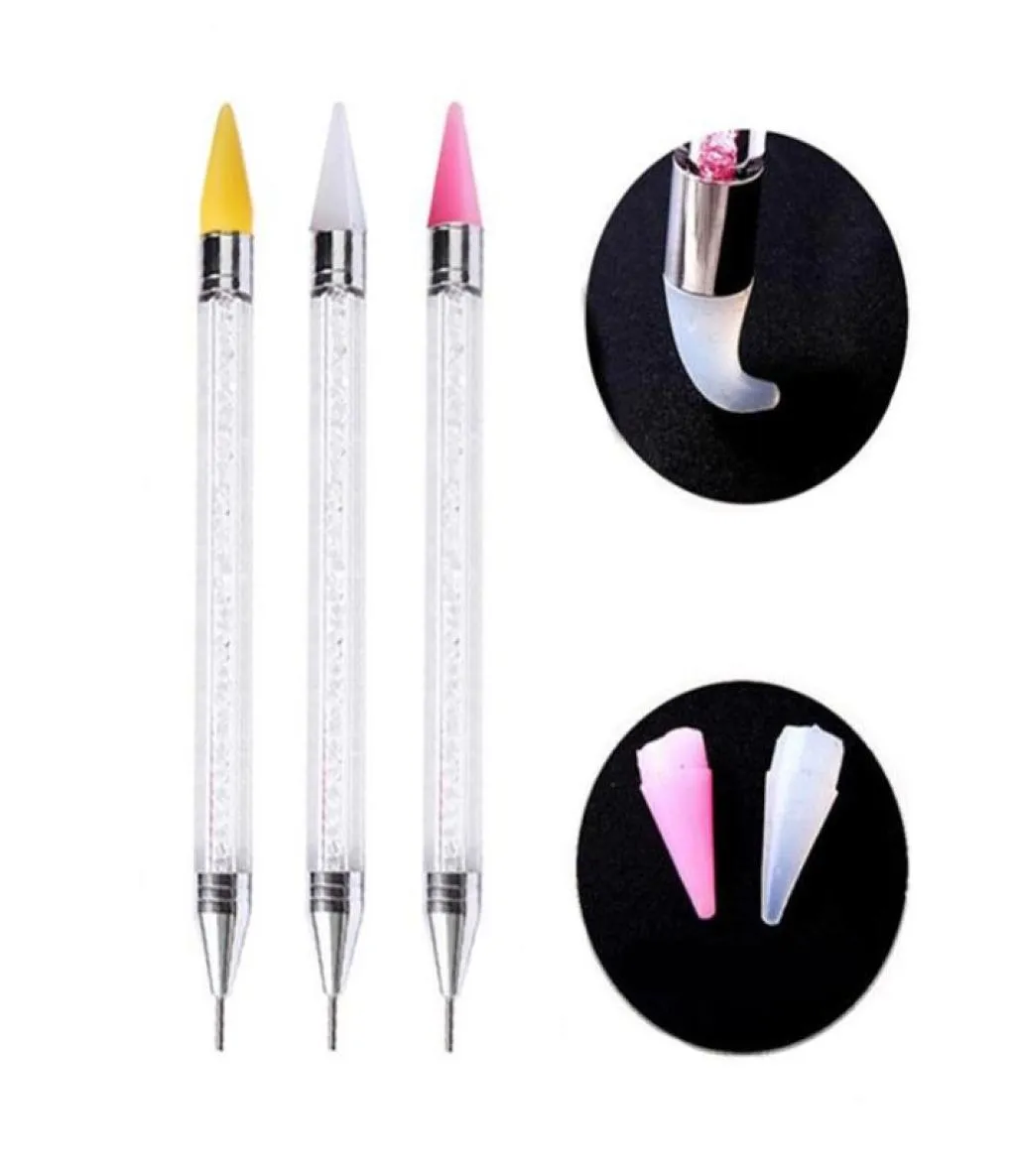 1pc Dual End Nail Art Punteggia Penna Strass Picker Matita in silicone Perline di cristallo Unghie Suggerimenti Decorazione Strumento per manicure NO Cera290K2293242