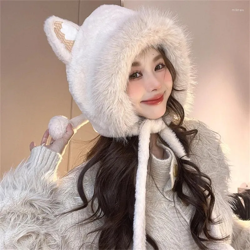 Bérets filles chaton chapeau Y2K oreilles de fourrure cadeaux chaud hiver adultes enfants Po accessoires 066C