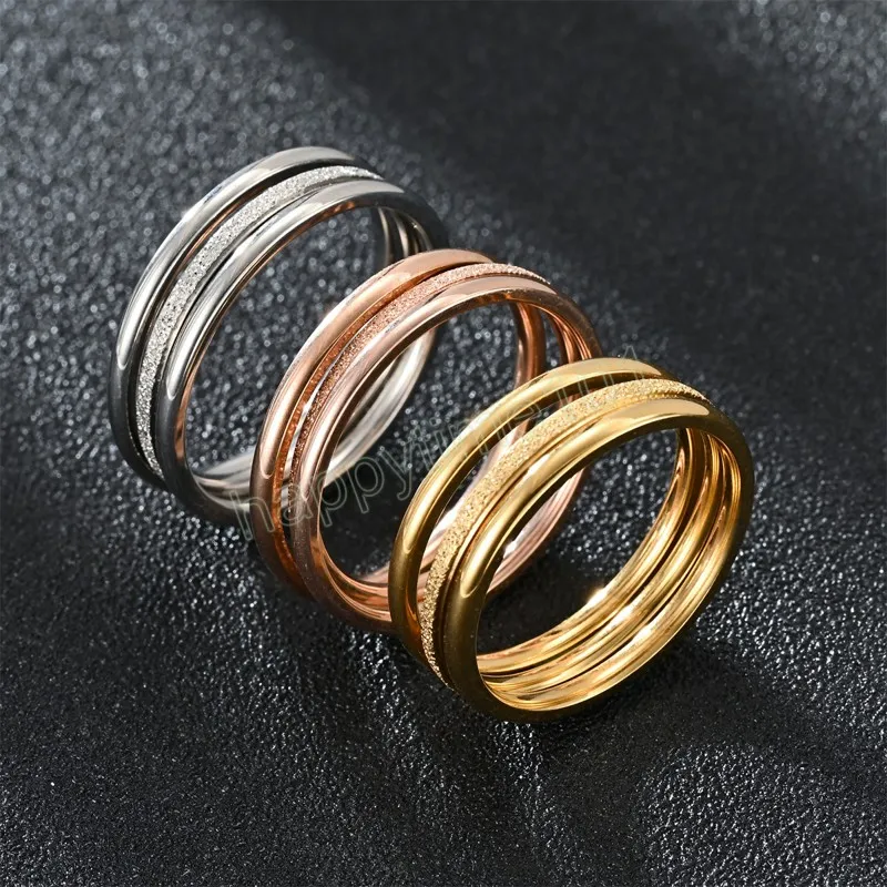 Vintage Three Rows Titanium roestvrijstalen ringband voor dames nieuwe mode rosé goud gepersonaliseerde vingerringen sieraden accessoires