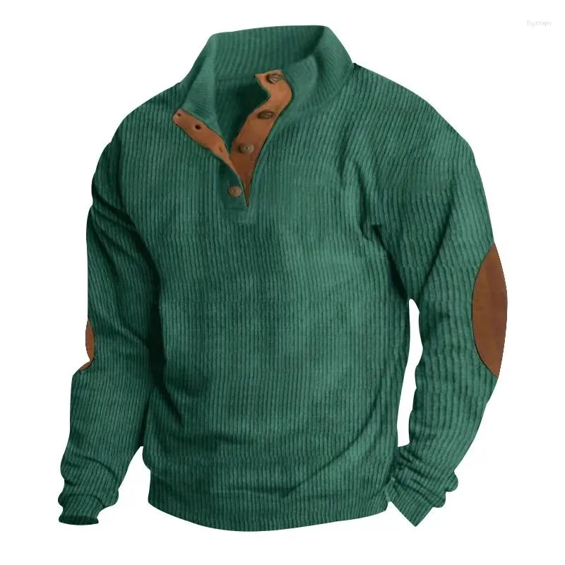 Pulls pour hommes en plein air décontracté boutonné col montant à manches longues Pit Strip velours côtelé sweat-shirt automne hiver mode