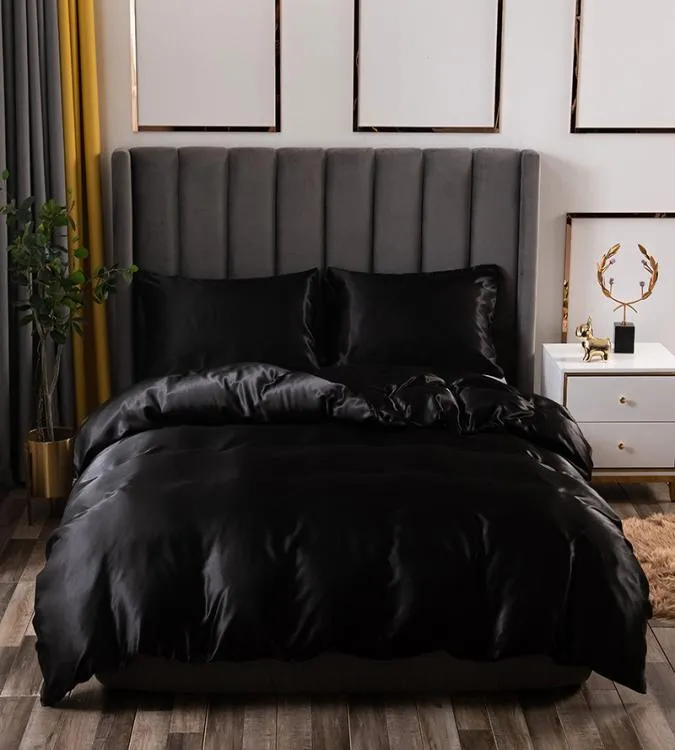 Luxury Bedding Set King Size Black Satin Silk Comforter Bed Home Textile Queen Size Duvet Cover CY2005195504993