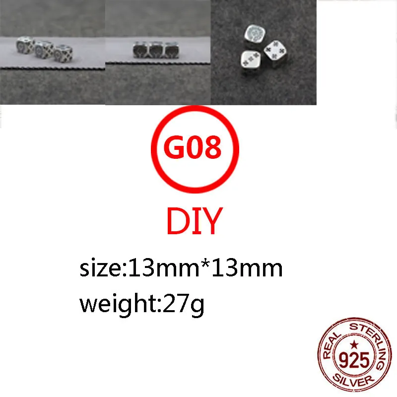 G08 S925 Acessórios DIY de prata esterlina DICE brinquedos personalizados moda moda punk estilo jóias jóias