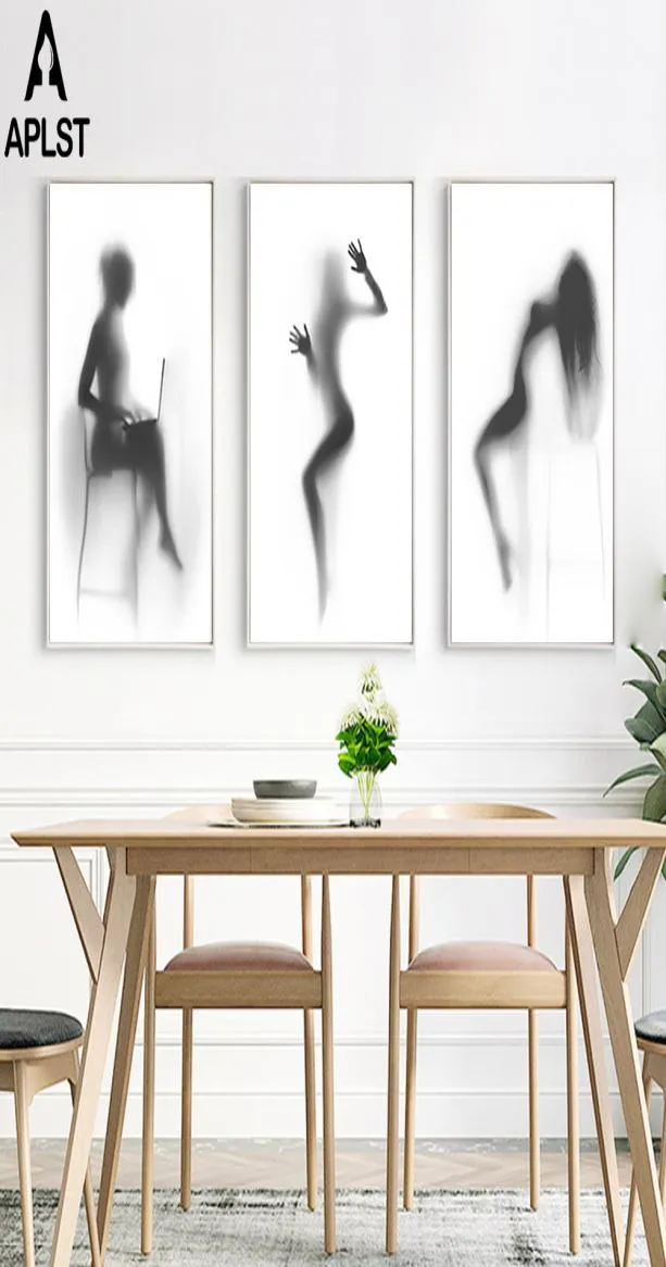 Sexy femme nue Pos chambre décoration pulvérisation impression peinture sur toile fille nue dans la douche ombre brumeuse mur Art photo 2549207