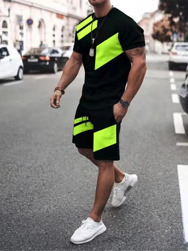 Herren Trainingsanzüge Sommer Herren Sets O-Ausschnitt Herren Trainingsanzug Übergroßes T-Shirt Shorts 3D-Druck Anzug Jogger Outfit Causal Sportwear Zweiteilige Kleidung 230403